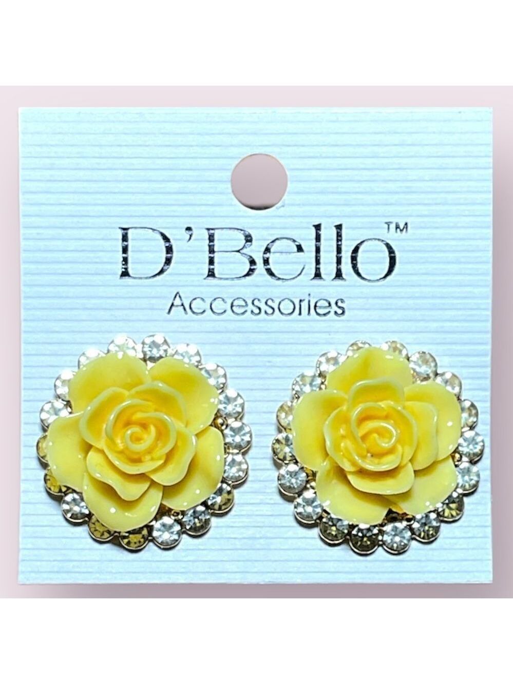 D'Bello Rose Rhinestone Earrings Yellow